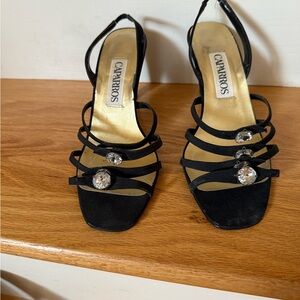 Caparros Black Strappy Heels with Crystal Accents